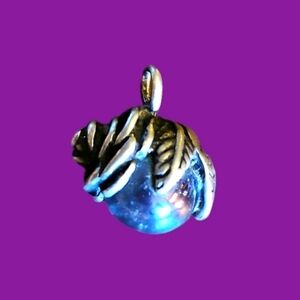 Vintage ICC Sterling Silver Rose Irridescent Gem Globe Fairycore Charm Pendant